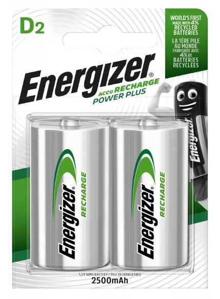 Baterie Energizer Recharge D, LR20, Ni-MH, 1,2V, 2500mAh, blistr 2 ks