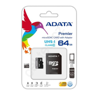 Paměťová karta A-DATA Premier Micro SDXC 64GB UHS-I + SD adaptér